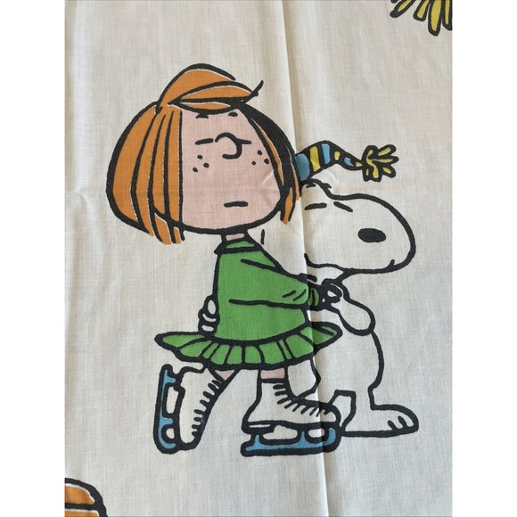 Vintage Peanuts Sheet 60s Twin Flat 66x104 Montgomery Ward Muslin Snoopy Charlie - Picture 3 of 10